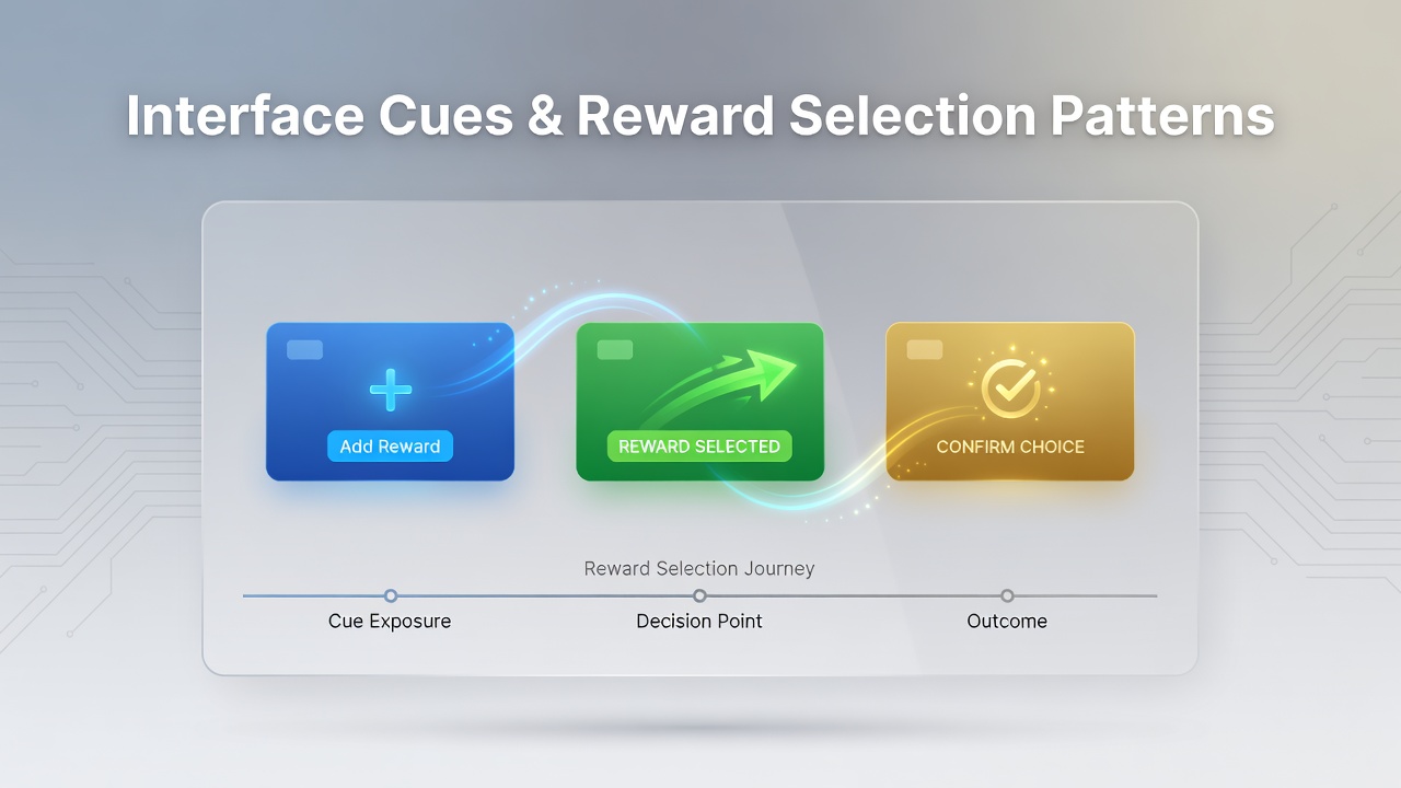 Digital card platform interface showing reward selection buttons and visual prompts