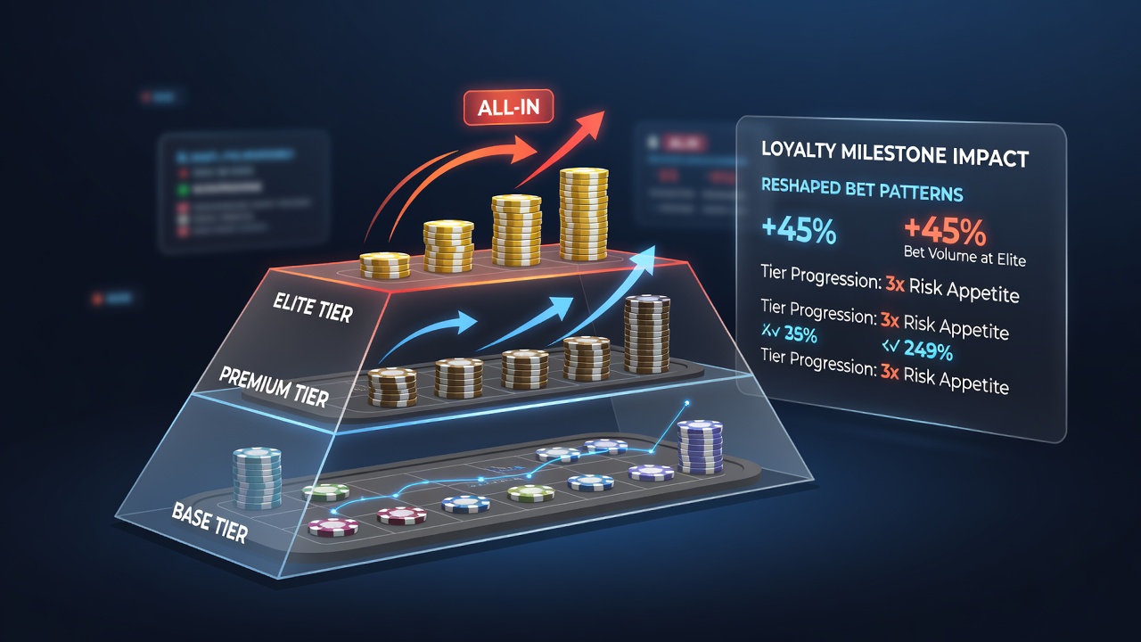 Analytics dashboard showing tier progress bars alongside historical bet size trends
