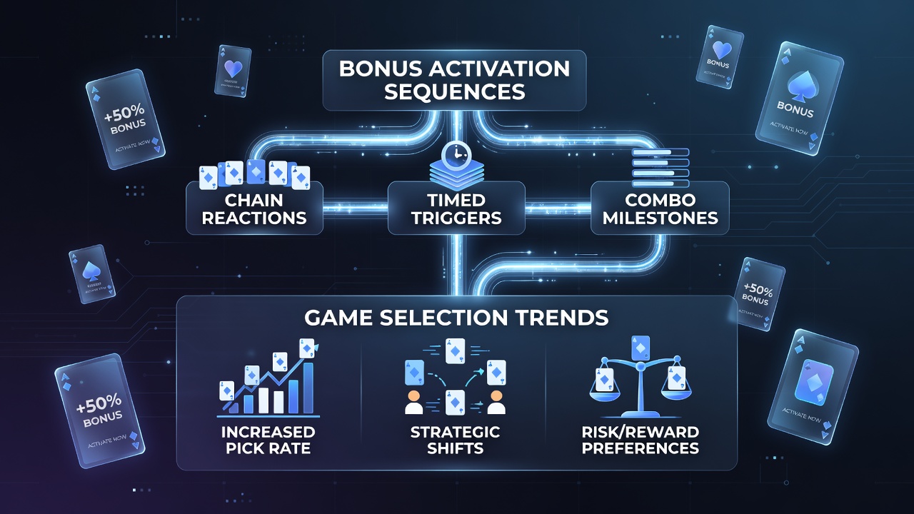 Diagram illustrating bonus activation sequences and their mapping to game selection patterns in digital card environments