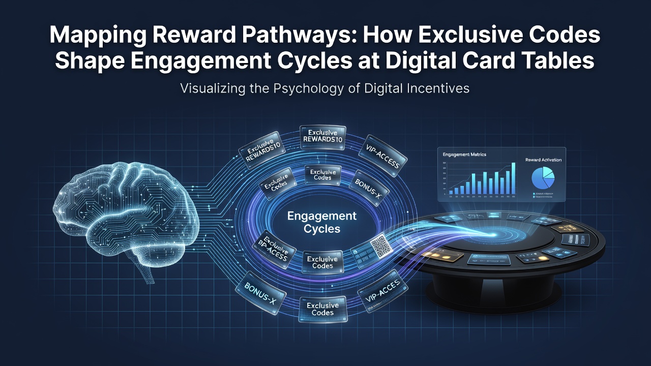 Digital card table interface displaying exclusive reward code activation and player engagement metrics