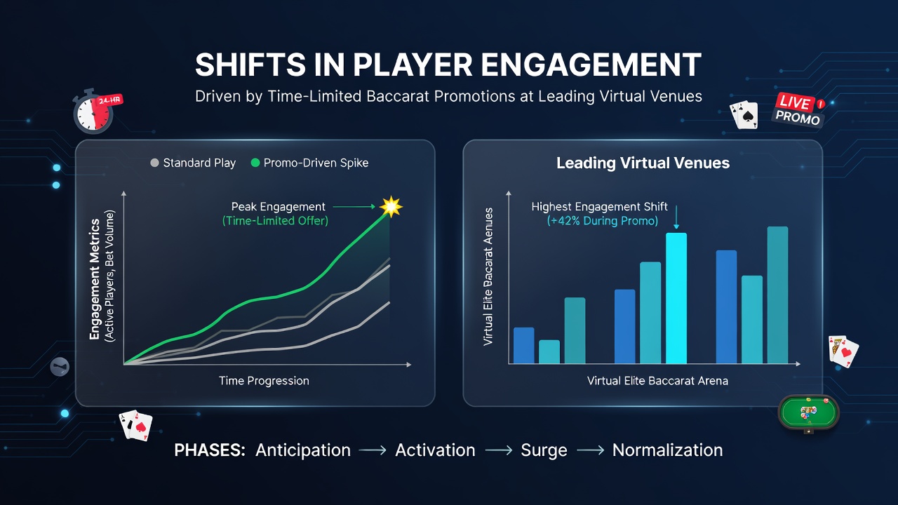 Analytics dashboard displaying player engagement metrics and session spikes during time-limited baccarat promotions