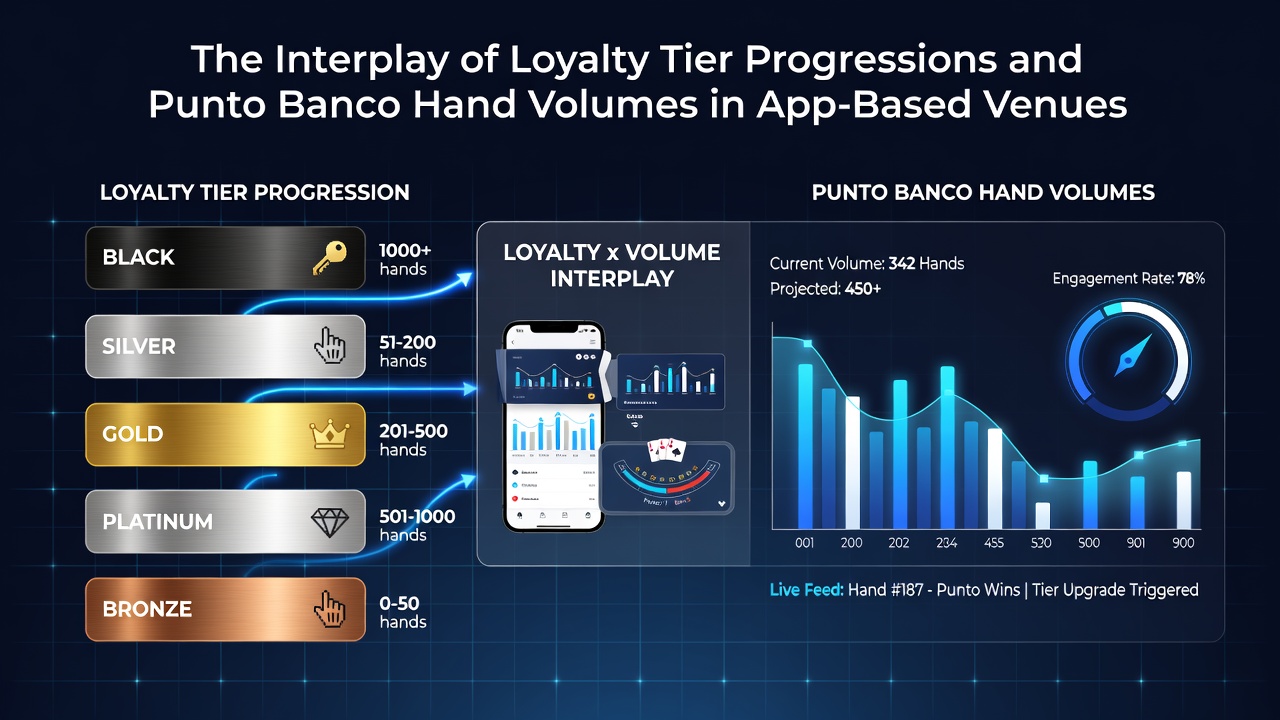 Mobile app interface showing loyalty tier progress and baccarat hand statistics
