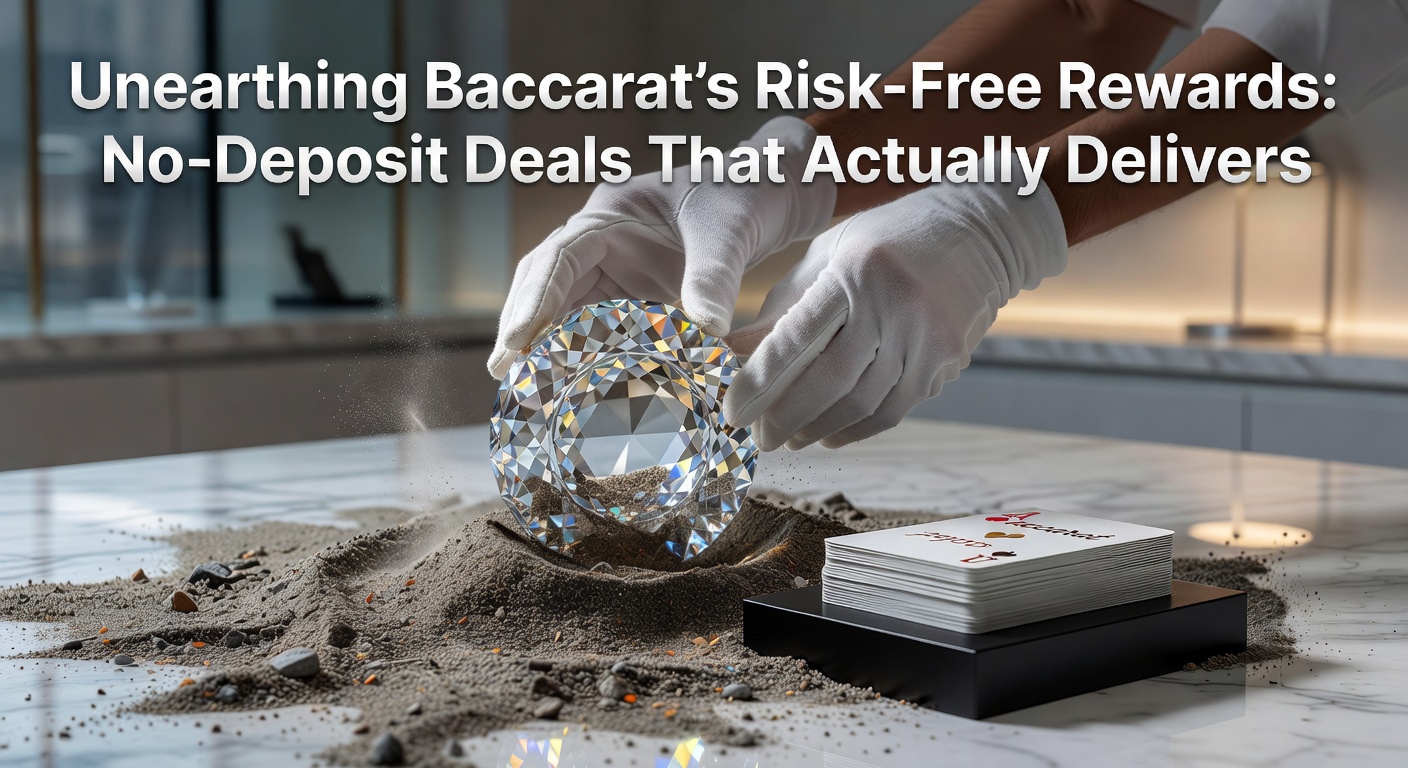 Elegant baccarat table illuminated under casino lights with stacks of chips representing no-deposit bonus opportunities